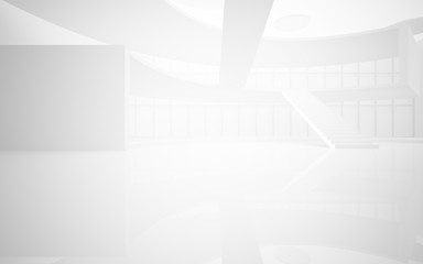 Abstract white interior multilevel public space with window. 3D illustration and rendering.