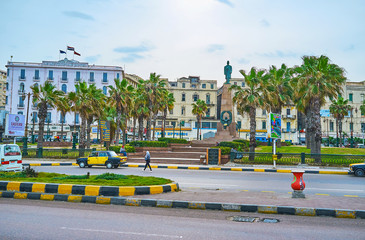 Landmarks of coastal district in Alexandria, Egypt