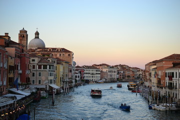 Fototapeta na wymiar at dusk Grand canal and Basilica de Santa Maria della Salute city of Venice, Italy, Old Cathedral