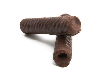 chocolate wafer rolls isolated