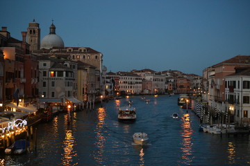 Fototapeta na wymiar at dusk Grand canal and Basilica de Santa Maria della Salute city of Venice, Italy, Old Cathedral