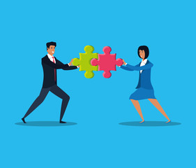 business couple with puzzle pieces