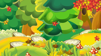 cartoon autumn nature background with space for text - illustration for children