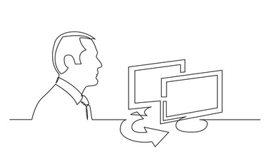 businessman thinking about electronic documents sharing - continuous line drawing