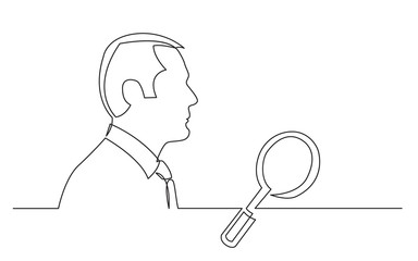 businessman thinking about search business tools - continuous line drawing