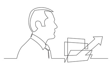 businessman thinking stock market growth - continuous line drawing