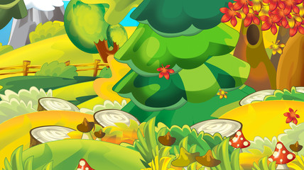 Obraz na płótnie Canvas cartoon autumn nature background with space for text - illustration for children