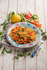 pasta with capsicum tomatoes and mint leaf