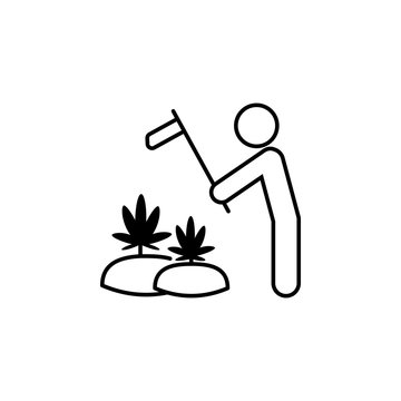 marijuana, plantation, man, till outline icon. Can be used for web, logo, mobile app, UI, UX
