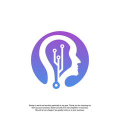 Head Tech Logo concept, Brain Robotic logo Vector - Vector