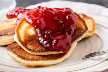 Close up image of pancakes with jam