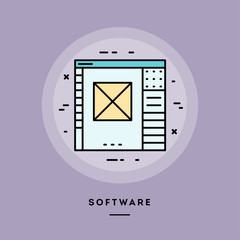 Software, flat design thin line banner, usage for e-mail newsletters, web banners, headers, blog posts, print and more. Vector illustration.