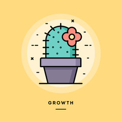 Cactus with a flower, growth concept. flat design thin line banner, usage for e-mail newsletters, web banners, headers, blog posts, print and more. Vector illustration.