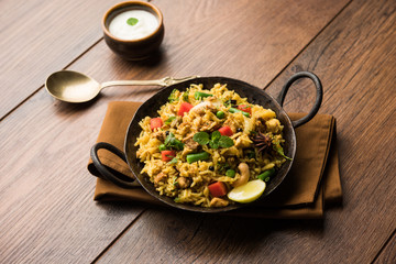 Kheema Pulao - Rice cooked with mutton or chicken mince with vegetables and spices. served in a...