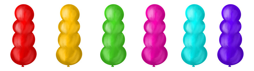 Set of colorful balloons, digital illustration, different colors