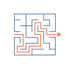 Abstract square maze. Game for kids. Puzzle for children. One entrance, one exit. Labyrinth conundrum. Flat vector illustration isolated on white background. With answer.