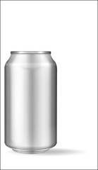 Realistic aluminum can on white background. Mockup, blank can with copy space