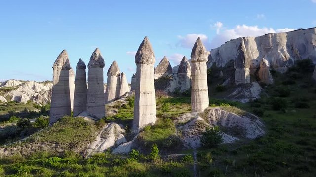 Aerial view of fairy chimneys at Urgup, Cappadocia, Turkey,