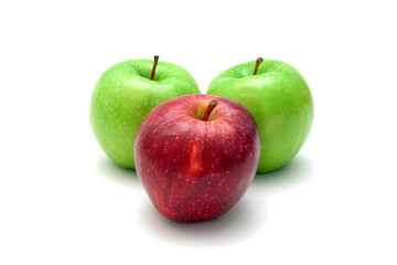 Red and green apples isolated on a white background.
