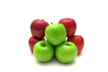 Red and green apples isolated on white background.