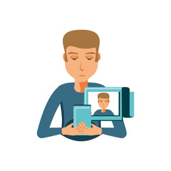 man sending picture with smartphone device