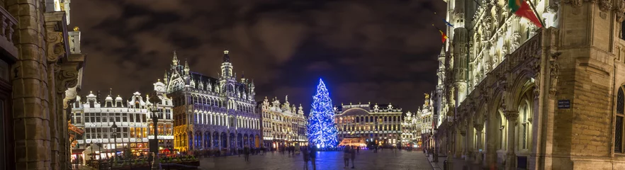 Peel and stick wall murals Brussels grote markt place on a christmas evening brussels belgium high definition panorama