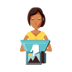 woman black sending picture with laptop