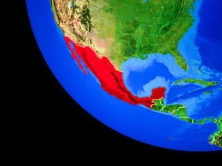 Mexico on realistic model of planet Earth with country borders and very detailed planet surface.