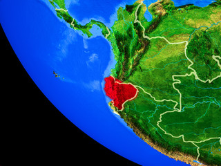 Ecuador on realistic model of planet Earth with country borders and very detailed planet surface.