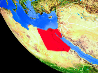 Egypt on realistic model of planet Earth with country borders and very detailed planet surface.