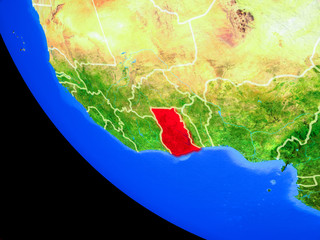 Ghana on realistic model of planet Earth with country borders and very detailed planet surface.