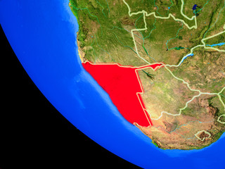 Namibia on realistic model of planet Earth with country borders and very detailed planet surface.