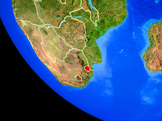eSwatini on realistic model of planet Earth with country borders and very detailed planet surface.