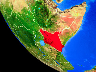 Kenya on realistic model of planet Earth with country borders and very detailed planet surface.