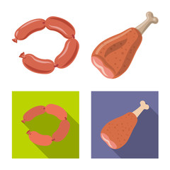 Isolated object of meat and ham sign. Collection of meat and cooking stock vector illustration.