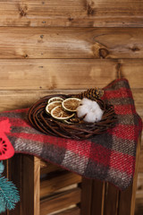 christmas still life with dried slices of orange on a wreath