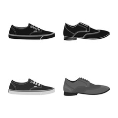 Vector illustration of shoe and footwear symbol. Set of shoe and foot stock symbol for web.