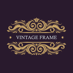 Gold decorative frame. Vector logo templates. Monogram, initials, jewelry. Elegant emblem logo for restaurants, hotels, bars and boutiques. It can be used to design business cards, invitations.