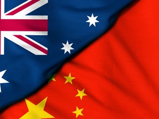 Crumpled flags. Flag of Australia. Flag of the People's Republic of China.