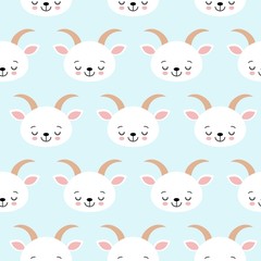 Cute Cool Seamless Pattern Baby Animals Farm Goat .