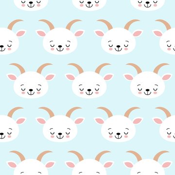 Cute Cool Seamless Pattern Baby Animals Farm Goat .