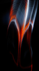 Obraz premium Multicolored twisted ordered parallel lines on the black background. Light in motion. Color abstraction image.
