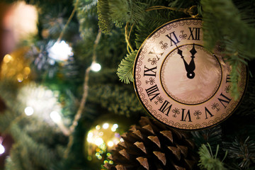 Decorated Chrismas Tree,Pine, New year, chrismas lighs closeup