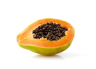 Ripe papaya on white background