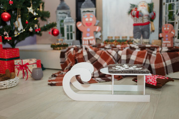 christmas interior with decorative sleigh