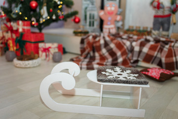 christmas interior with decorative sleigh