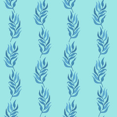 Fototapeta premium Fantasy blue leaves seamless pattern. Watercolor hand drawn painting illustration. Background can be easily change for another color