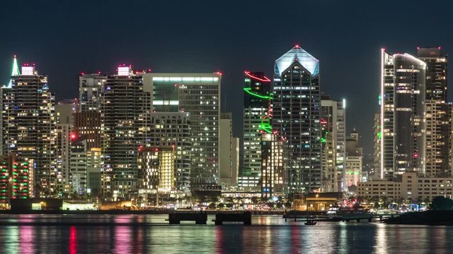 San Diego California Night Skyline Timelapse Video
