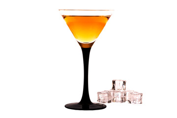 Red cocktail in a wine glass isolated on white background.