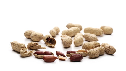 Peanuts with shells isolated on white background